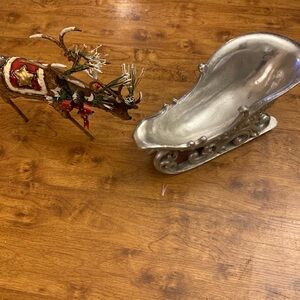 Silver Sleigh and Decorated Reindeer Figurine Set